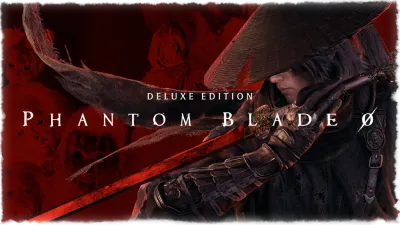 Deluxe Edition key art shows a warrior in a broad woven hat gripping a gold-hilted red sword against a black and blood-red collage.