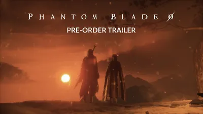 Two silhouetted figures stand against a low orange sun in the pre-order trailer art.