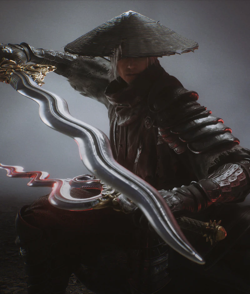 Soul presents an ornate wave-edged blade against a misty backdrop.