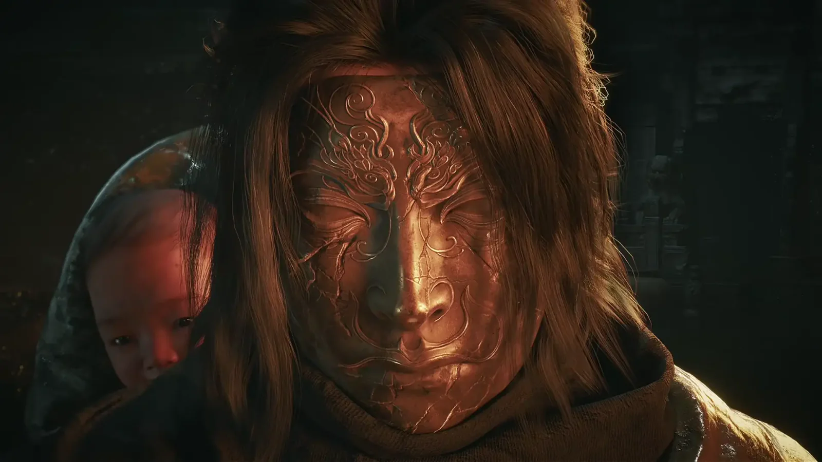 A masked warrior from Phantom Blade Zero stands before a shadowed companion.
